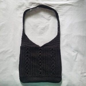 KAELA Crocheted Vintage Shoulder Handbag Boho Chocolate Brown Zip Closure